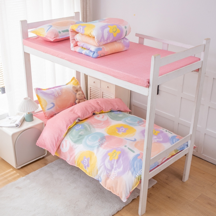 91家纺网 家纺一手货源 找家纺 乐居坊 2024新款亲肤棉 美棉 芦荟棉四件套 学生宿舍床（2月） 彩虹微笑