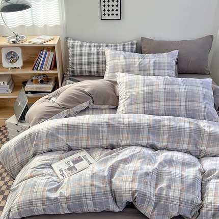 贝拉梦家纺 2024新款日式简约款格子系水洗棉四件套套件系列-四件套 乔南