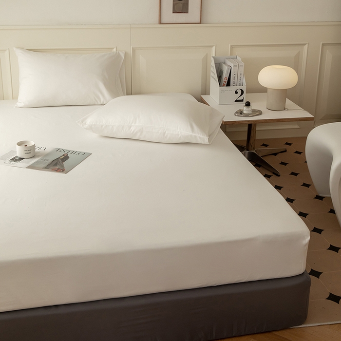 91家纺网 家纺一手货源 找家纺 寝柔 2024新款40S全棉斜纹13372纯棉纯色床笠单件席梦思床垫棕垫保护套 白色