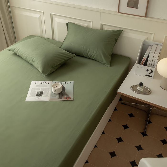 91家纺网 家纺一手货源 找家纺 寝柔 2024新款40S全棉斜纹13372纯棉纯色床笠单件席梦思床垫棕垫保护套 军绿