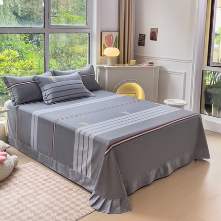 91家纺网 家纺一手货源 找家纺 江南春 2024新款春夏全棉加厚磨毛床单 汤伯丽-灰