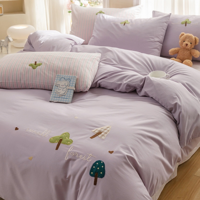 91家纺网 家纺一手货源 找家纺 艾莱家纺 2024新款水洗棉加厚绣花四件套-眷恋 眷恋-丁香紫