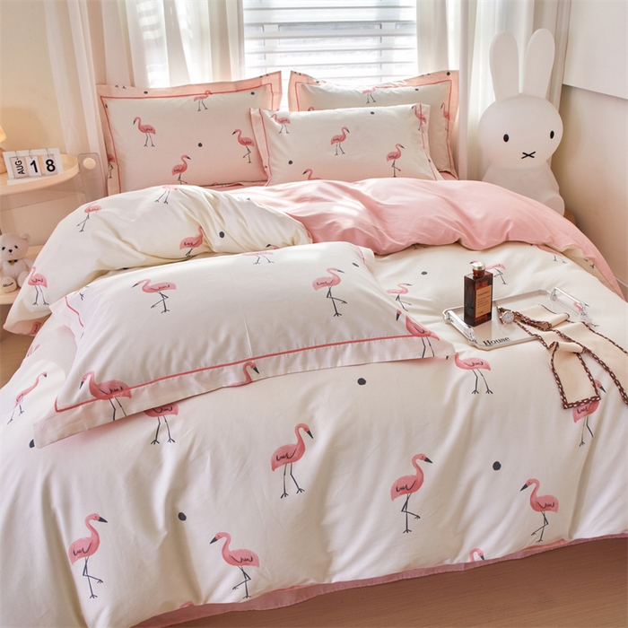 91家纺网 家纺一手货源 找家纺 曼秀琳家纺 2024新款活性全棉印花四件套 火烈鸟-米