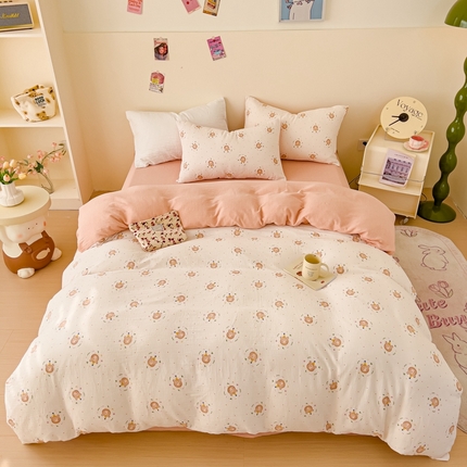 91家纺网 家纺一手货源 找家纺 （总）木楌  2025新款全棉A类皱皱纱印花四件套