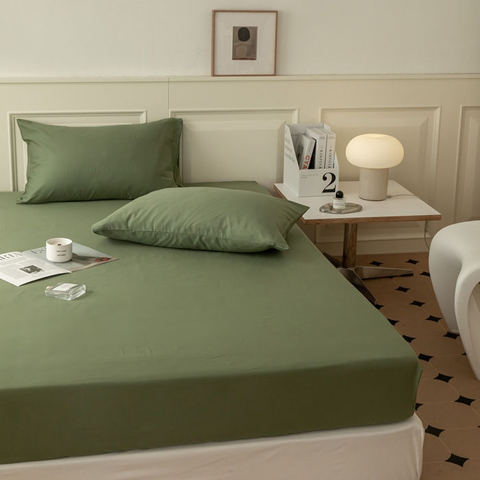 91家纺网 家纺一手货源 找家纺 寝柔 2024新款40S全棉斜纹13372纯棉纯色床笠单件席梦思床垫棕垫保护套 军绿