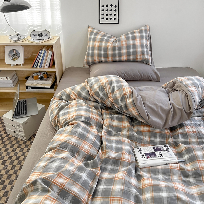 91家纺网 家纺一手货源 找家纺 贝拉梦家纺 2024新款日式简约款格子系水洗棉四件套套件系列-四件套 利奥