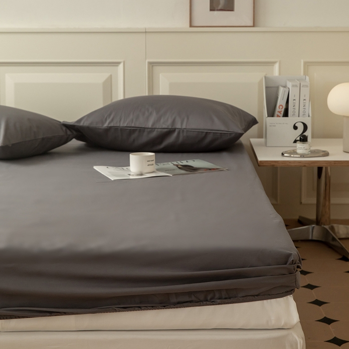 91家纺网 家纺一手货源 找家纺 寝柔 2024新款40S全棉斜纹13372纯棉纯色床笠单件席梦思床垫棕垫保护套 灰色