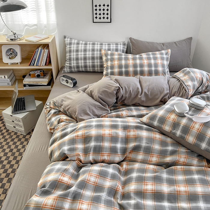 91家纺网 家纺一手货源 找家纺 贝拉梦家纺 2024新款日式简约款格子系水洗棉四件套套件系列-四件套 利奥