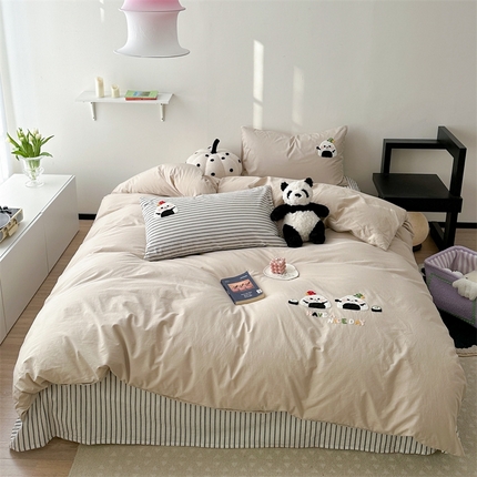 91家纺网 家纺一手货源 找家纺 柚子YOUTH 2024新款全棉水洗棉条纹毛巾绣四件套 饭团