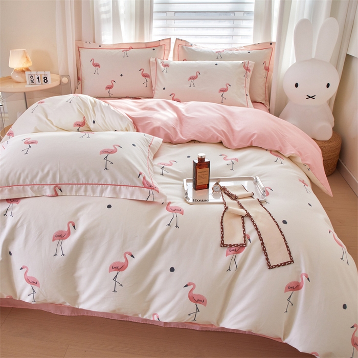 91家纺网 家纺一手货源 找家纺 曼秀琳家纺 2024新款活性全棉印花四件套 火烈鸟-米