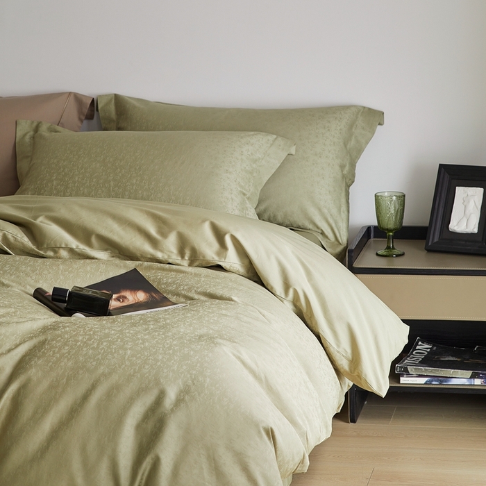 91家纺网 家纺一手货源 找家纺 梦享生活家居 2024新款100支全棉提花贡缎四件套 唯美之歌（梧桐绿）