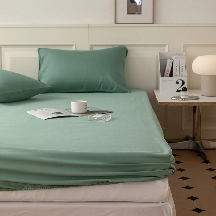 91家纺网 家纺一手货源 找家纺 寝柔 2024新款40S全棉斜纹13372纯棉纯色床笠单件席梦思床垫棕垫保护套 豆绿
