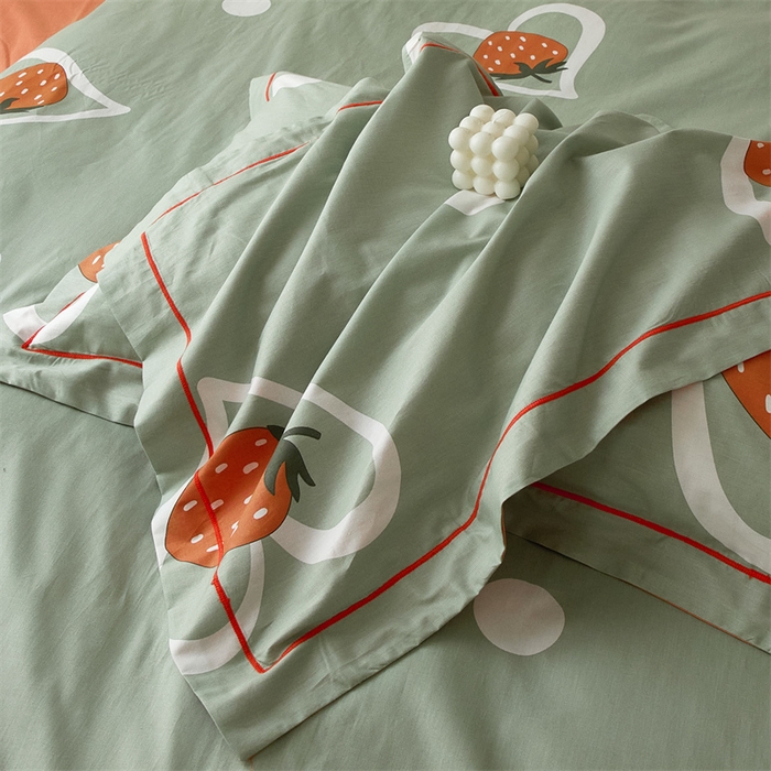 91家纺网 家纺一手货源 找家纺 曼秀琳家纺 2024新款活性全棉印花四件套 爱心草莓