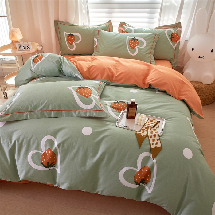 91家纺网 家纺一手货源 找家纺 曼秀琳家纺 2024新款活性全棉印花四件套 爱心草莓