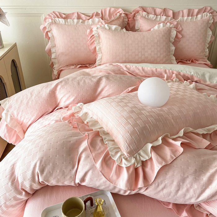 91家纺网 家纺一手货源 找家纺 （总）布可家纺 2025新款泡泡纱水洗双层边四件套-欢乐颂系列