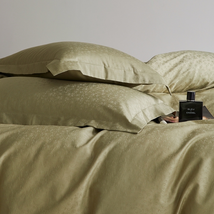 91家纺网 家纺一手货源 找家纺 梦享生活家居 2024新款100支全棉提花贡缎四件套 唯美之歌（梧桐绿）