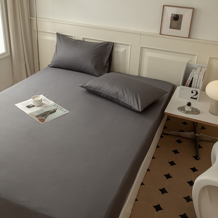 91家纺网 家纺一手货源 找家纺 寝柔 2024新款40S全棉斜纹13372纯棉纯色床笠单件席梦思床垫棕垫保护套 灰色