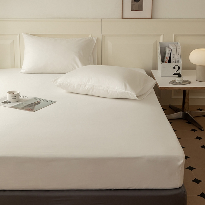 91家纺网 家纺一手货源 找家纺 寝柔 2024新款40S全棉斜纹13372纯棉纯色床笠单件席梦思床垫棕垫保护套 白色