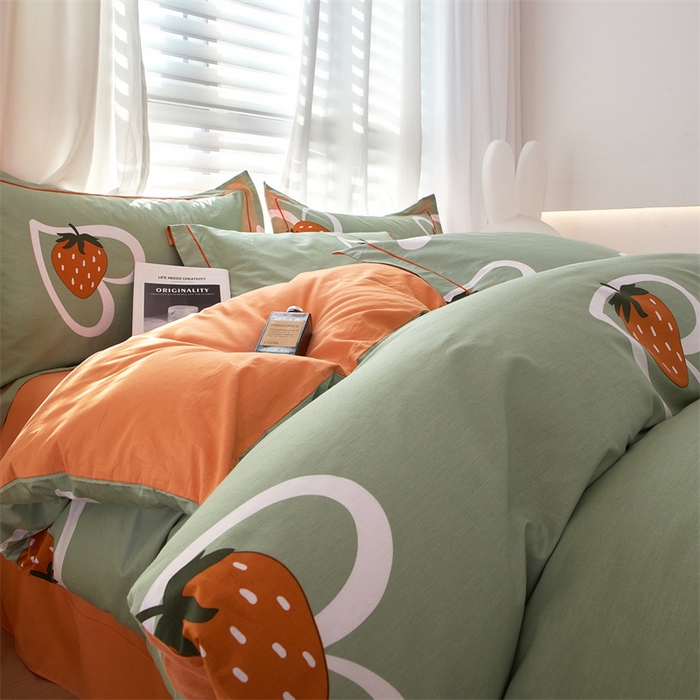 91家纺网 家纺一手货源 找家纺 曼秀琳家纺 2024新款活性全棉印花四件套 爱心草莓