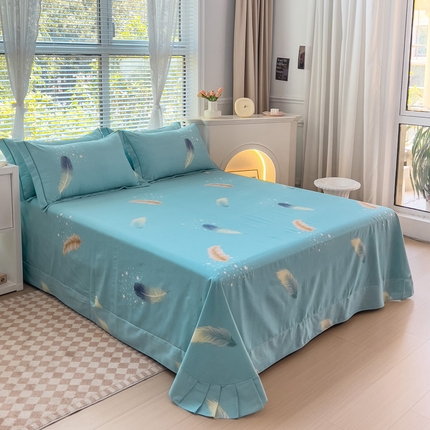 91家纺网 家纺一手货源 找家纺 江南春 2024新款春夏全棉加厚磨毛床单 五彩羽-兰