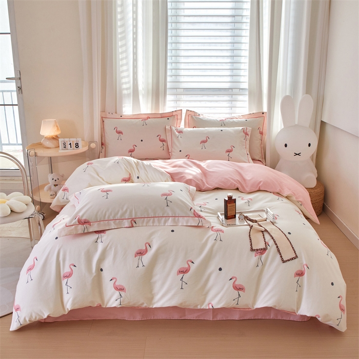 91家纺网 家纺一手货源 找家纺 曼秀琳家纺 2024新款活性全棉印花四件套 火烈鸟-米