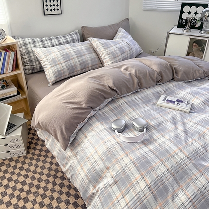 贝拉梦家纺 2024新款日式简约格子系水洗棉床单款床笠款套件系列-单被套 乔南