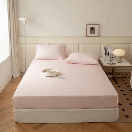 91家纺网 家纺一手货源 找家纺 寝柔 2024新款40S全棉斜纹13372纯棉纯色床笠单件席梦思床垫棕垫保护套 淡粉