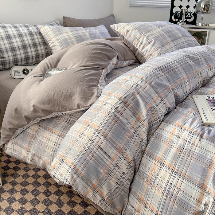 91家纺网 家纺一手货源 找家纺 贝拉梦家纺 2024新款日式简约格子系水洗棉床单款床笠款套件系列-单被套 乔南