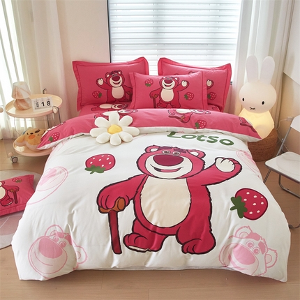 91家纺网 家纺一手货源 找家纺 曼秀琳家纺 2024新款活性全棉印花四件套 香甜草莓-米