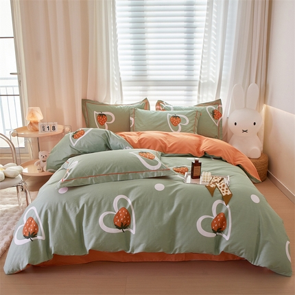 曼秀琳家纺 2024新款活性全棉印花四件套 爱心草莓