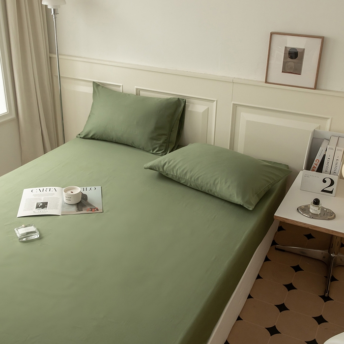 91家纺网 家纺一手货源 找家纺 寝柔 2024新款40S全棉斜纹13372纯棉纯色床笠单件席梦思床垫棕垫保护套 军绿