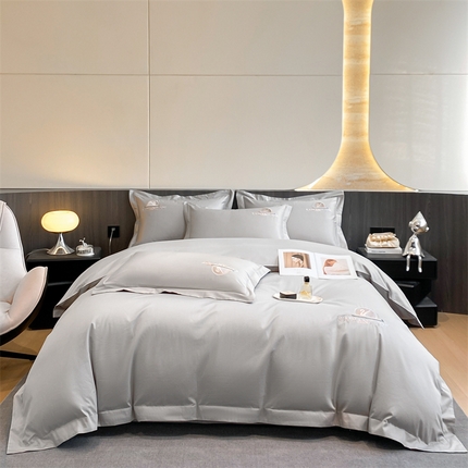 91家纺网 家纺一手货源 找家纺 曼秀琳 2025新款50s双股长绒棉刺绣四件套-星愿系列 星愿-星辰灰