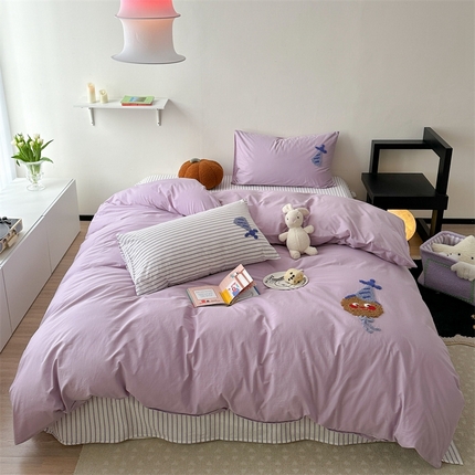 91家纺网 家纺一手货源 找家纺 （总）柚子YOUTH 2024新款全棉水洗棉条纹毛巾绣四件套