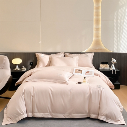 91家纺网 家纺一手货源 找家纺 （总）曼秀琳 2025新款50s双股长绒棉刺绣四件套-星愿系列