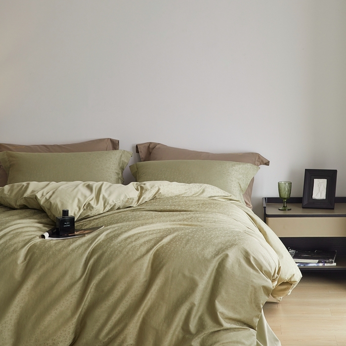 91家纺网 家纺一手货源 找家纺 梦享生活家居 2024新款100支全棉提花贡缎四件套 唯美之歌（梧桐绿）