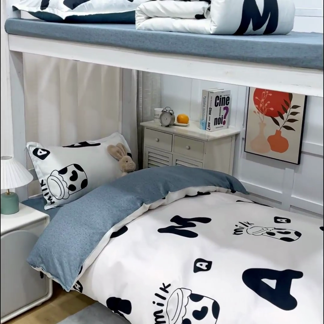 91家纺网 家纺一手货源 找家纺 乐居坊 2024新款亲肤棉 美棉 芦荟棉四件套 学生宿舍床（2月） 牛杯杯