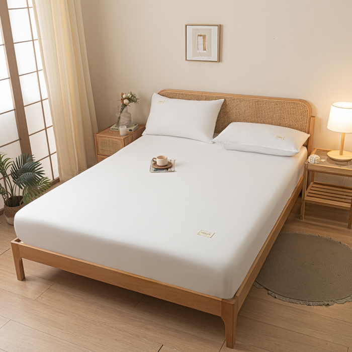 91家纺网 家纺一手货源 找家纺 衿成家纺 2025新款全棉13372喷气床笠 雅典白