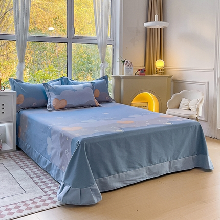 91家纺网 家纺一手货源 找家纺 江南春 2024新款春夏全棉加厚磨毛床单 星之语-蓝