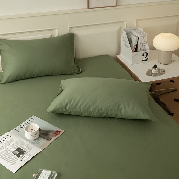 91家纺网 家纺一手货源 找家纺 寝柔 2024新款40S全棉斜纹13372纯棉纯色床笠单件席梦思床垫棕垫保护套 军绿