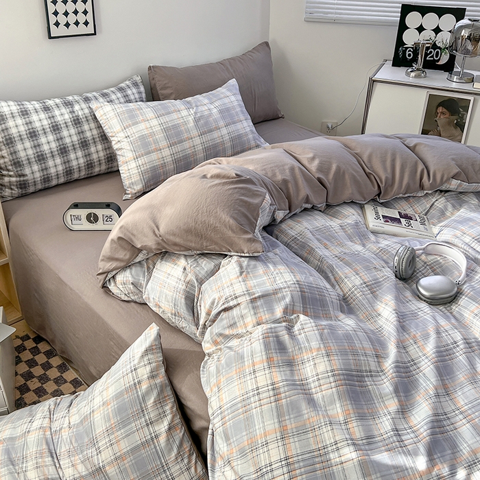 91家纺网 家纺一手货源 找家纺 贝拉梦家纺 2024新款日式简约款格子系水洗棉四件套套件系列-四件套 乔南