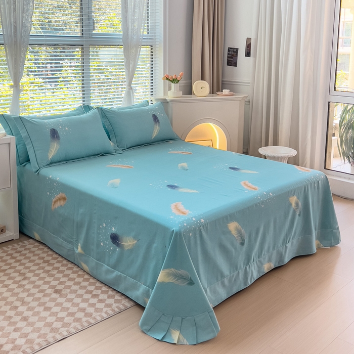 91家纺网 家纺一手货源 找家纺 江南春 2024新款春夏全棉加厚磨毛床单 五彩羽-兰