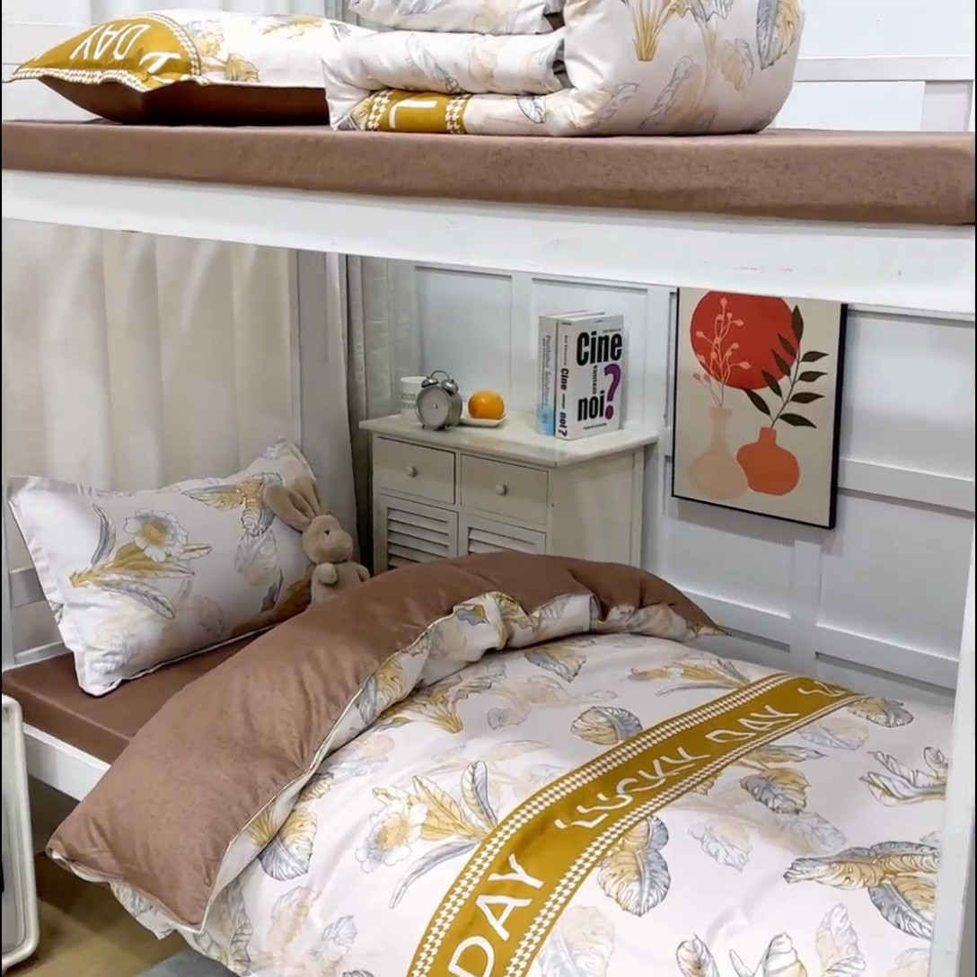 91家纺网 家纺一手货源 找家纺 乐居坊 2024新款亲肤棉 美棉 芦荟棉四件套 学生宿舍床（2月） 幸运叶