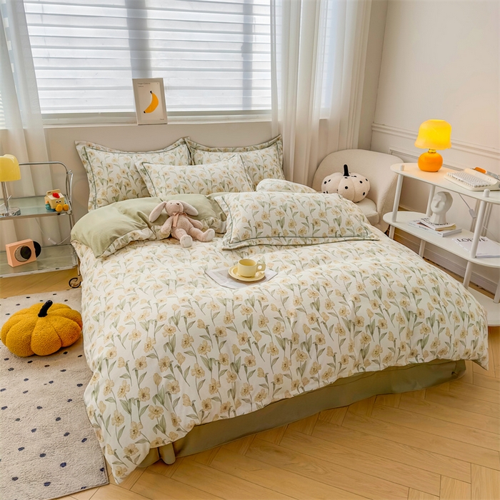 91家纺网 家纺一手货源 找家纺 雅慕家居 2024新款A类臻棉提花清新风四件套柔软亲肤 浅梦