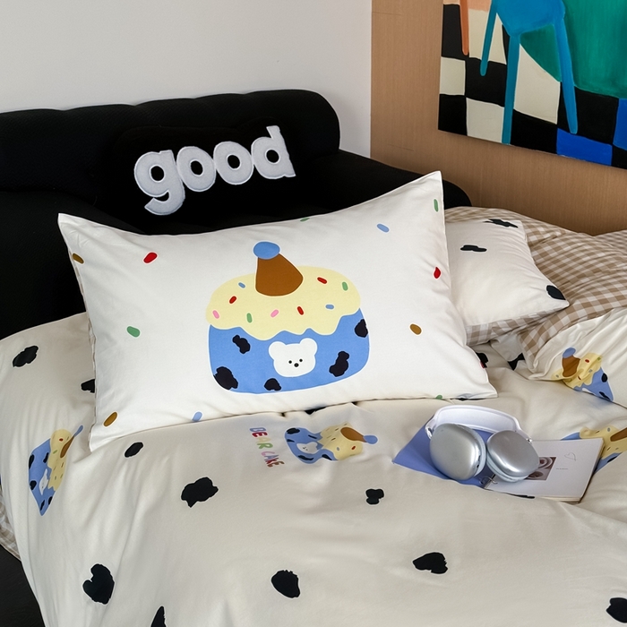 91家纺网 家纺一手货源 找家纺 时年 2024新款全棉数码大版趣味系列四件套 奶油蛋糕