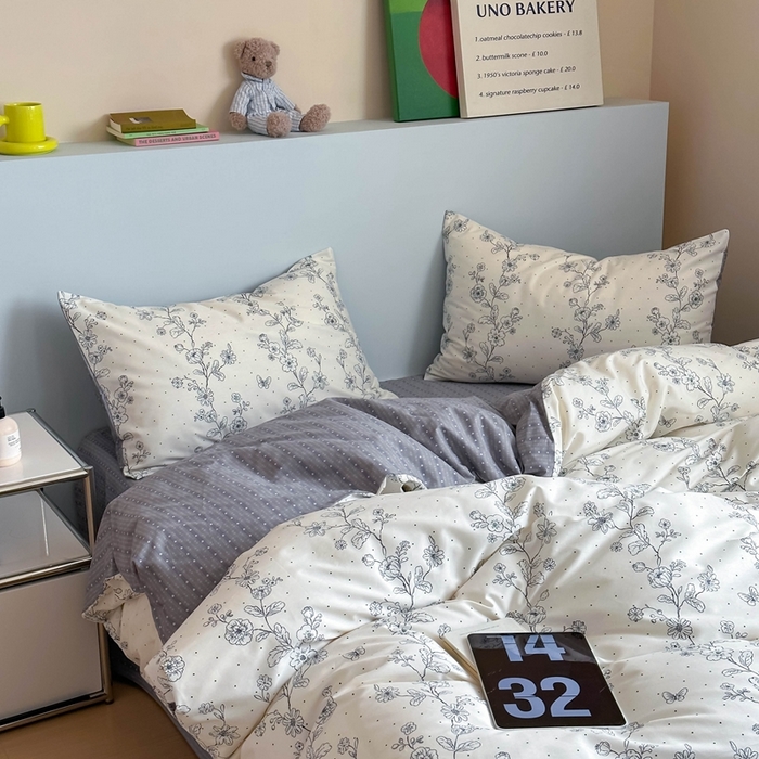 91家纺网 家纺一手货源 找家纺 时年 2024新款全棉数码大版趣味系列四件套 花满溢-米