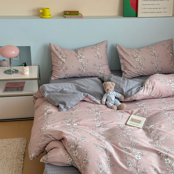 91家纺网 家纺一手货源 找家纺 时年 2024新款全棉数码大版趣味系列四件套 花满溢-紫（枕套为非大版）