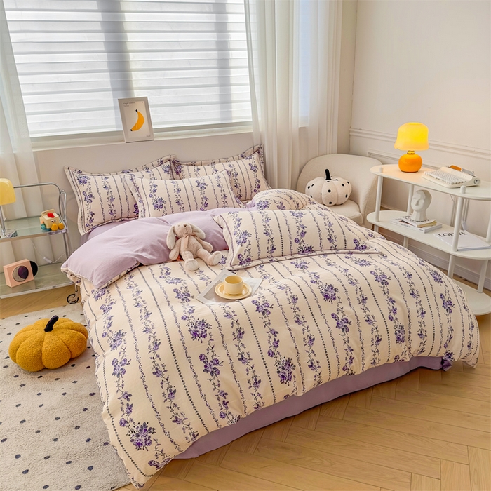 91家纺网 家纺一手货源 找家纺 雅慕家居 2024新款A类臻棉提花清新风四件套柔软亲肤 紫藤