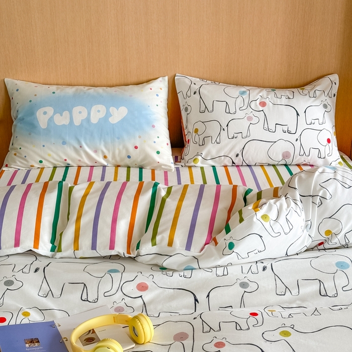 91家纺网 家纺一手货源 找家纺 时年 2024新款全棉数码大版趣味系列四件套 动物园