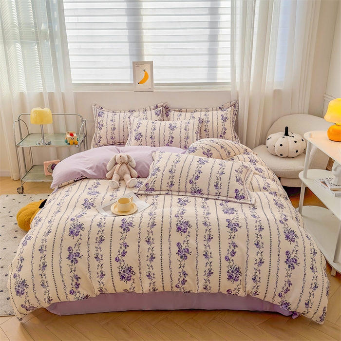 91家纺网 家纺一手货源 找家纺 雅慕家居 2024新款A类臻棉提花清新风四件套柔软亲肤 紫藤