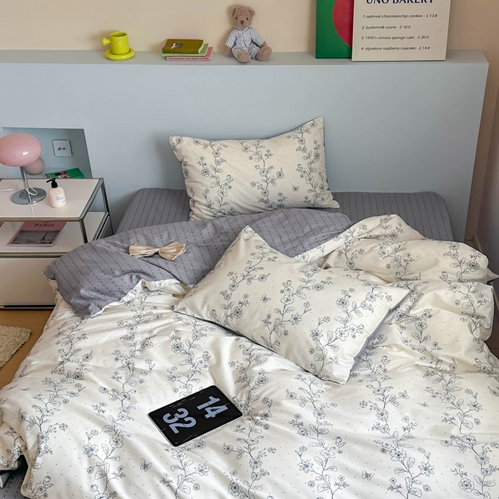 91家纺网 家纺一手货源 找家纺 时年 2024新款全棉数码大版趣味系列四件套 花满溢-米